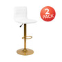 Indoor Chair Modern White Vinyl Adjustable Bar Stool with Back, Counter Height Swivel Stool with Gold Pedestal Base, Set of 2