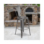 30" High Distressed Silver Gray Metal Indoor-Outdoor Barstool with Back