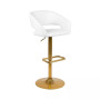Contemporary Vinyl Adjustable Height Barstool with Rounded Mid-Back and Gold Base