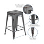 24" High Backless Distressed Silver Gray Metal Indoor Outdoor Counter Height Stool