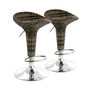 2 Piece Adjustable Saddle Seat Wicker Bar Stool in Brown with Chrome Base