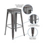 30" High Backless Distressed Silver Gray Metal Indoor-Outdoor Barstool