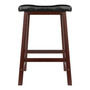 Transitional Mona Cushion Saddle Seat Counter Stool, Black and Walnut