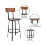 Rustic Walnut Restaurant Barstool with Wood Seat & Back and Gray Powder Coat Frame