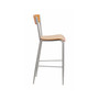 Silver Metal Restaurant Barstool with Natural Wood Back and Seat