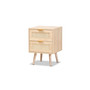 Baird Mid-Century Modern Wood and Rattan 2 Drawer Nightstand
