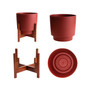 Hopson Planter w/ Wood Stand, Burnt Red, 10 inches