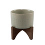 Mayan Ceramic Planter on Wood Stand, 6.25"