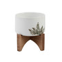 Etched Leaf Ceramic Planter on Stand, 5.35"