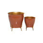 Set of 2 Orange Metal Farmhouse Planter, 9", 12"