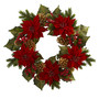 24" Poinsettia, Berry & Pine Cone Artificial Wreath
