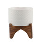 Wavy Ceramic Planter on Wood Stand, 6.25"