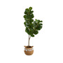 4.5' Fiddle Leaf Fig Artificial Tree in Boho Chic Planter with Tassels
