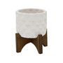 Ceramic Dimple Pattern Planter on Wood Stand, 5.5"