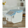 Medium Plastic Storage Food Holder Containers with a Measuring Cup and Wheels, Set of 3