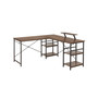 Wood L-Shape with Storage Shelves Industrial Desk