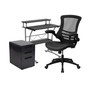 Work From Home Kit-Computer Desk, Mesh/Leathersoft Office Chair, File Cabinet
