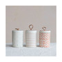 Set of 3 4.25" H Stoneware container with Lid, 3 Colors, 3 Styles