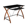 Glass Computer Desk-Pull-Out Keyboard Tray & Crisscross Frame