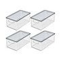 Plastic Stackable Kitchen Storage Box, Handles, Lid, 4 Pack