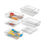 2 Piece Plastic Stackable Kitchen Drawer Organizer with Top Tray - 4 Pack