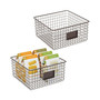 Square Steel Kitchen Organizer Basket with Label Slot, 2 Pack - Bronze