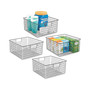 Steel Food Storage Bin Organizer Basket w/ Handle - 4 Pack - Dark Gray