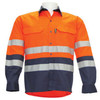 Long Sleeve Drill Shirt Taped Hoop Pattern 2XL Orange Navy