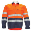 Long Sleeve Drill Shirt Taped Hoop Pattern Large Orange Navy