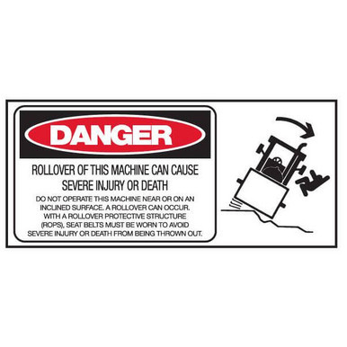 Machinery Safety Sticker - DANGER ROLLOVER 90x200mm