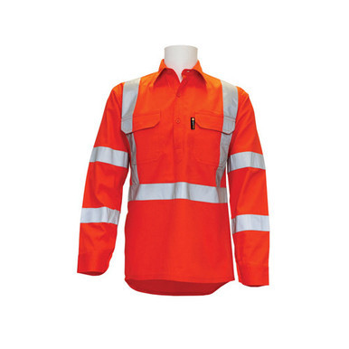 Long Sleeve Closed Front Drill Shirt Cotton Small Orange