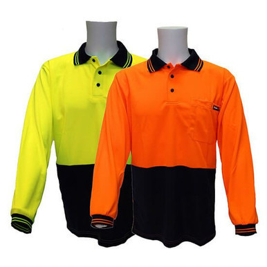 Hi Vis Long Sleeve Polo Shirt Micromesh Small Yellow Navy
