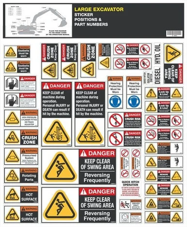 Large Excavator Safety Sticker Set