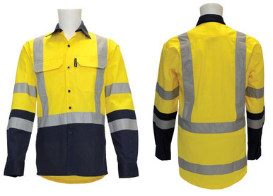 Long Sleeve Drill Shirt Cotton Taped Reflective Large Yellow Navy