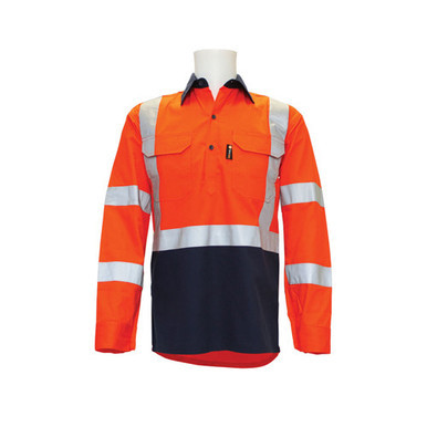 Long Sleeve Closed Front Drill Shirt Cotton Taped Reflective Extra Large Orange Navy