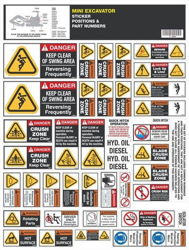 Mini Excavator Safety Sticker Set