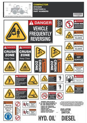 Compactor Safety Stickers Sets