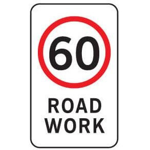 60 Km H Road Work Regulatory Sign 600x1200mm