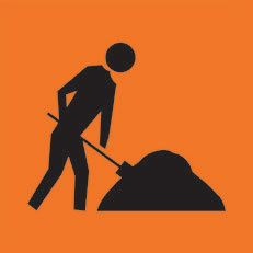 Worker digging safety sign
