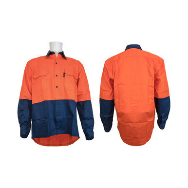 Long Sleeve Cotton Drill Shirt 2XL Orange Navy