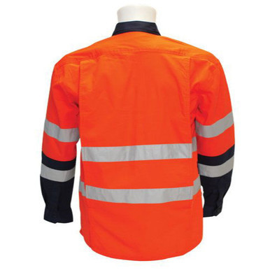 Long Sleeve Drill Shirt Taped Hoop Pattern 6XL Orange Navy