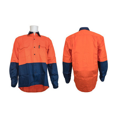 Two Tone Shirt Cotton Drill Medium Orange Navy