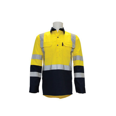 Long Sleeve Closed Front Drill Shirt Cotton Taped Reflective 2XL Yellow Navy