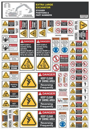 Excavator Safety Sticker Set Extra Large