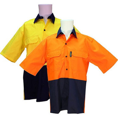 Short Sleeve Drill Shirt Cotton 2XL Yellow Navy