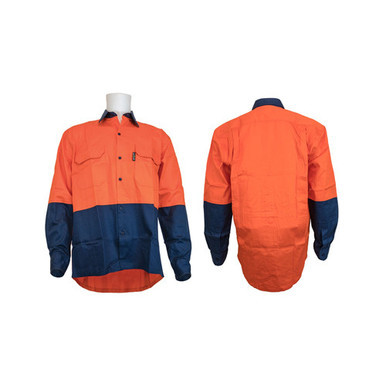 Two Tone Drill Shirt Cotton Small Orange Navy