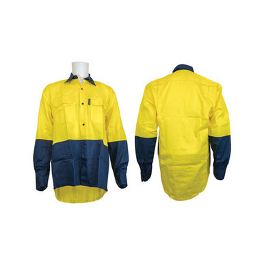 Two Tone Drill Shirt Cotton Small Yellow Navy
