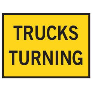 Boxed Edge Road Sign - TRUCKS TURNING