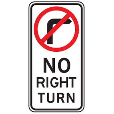 No Right Turn Sign Class 1X Aluminium 600x1200mm New South Wales
