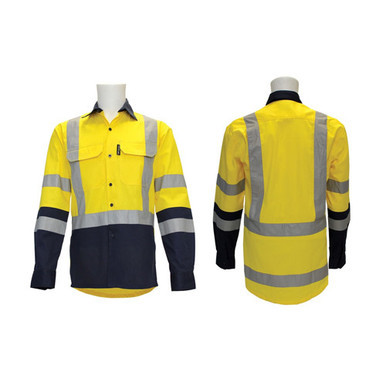 Long Sleeve Drill Shirt Cotton Taped Reflective Small Yellow Navy